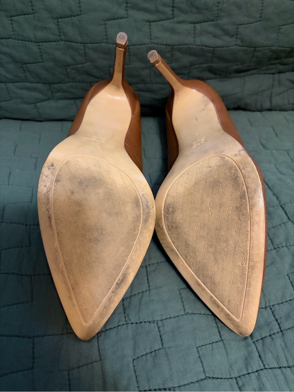 BCBGeneration Tan Pointed Toe Pumps with Gold Chain Trim - Picture 3 of 6